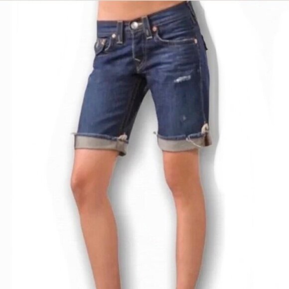 True Religion 24 (0) Riley Women’s Denim Bermuda Jeans Shorts Cutoffs Low Rise - Picture 1 of 10